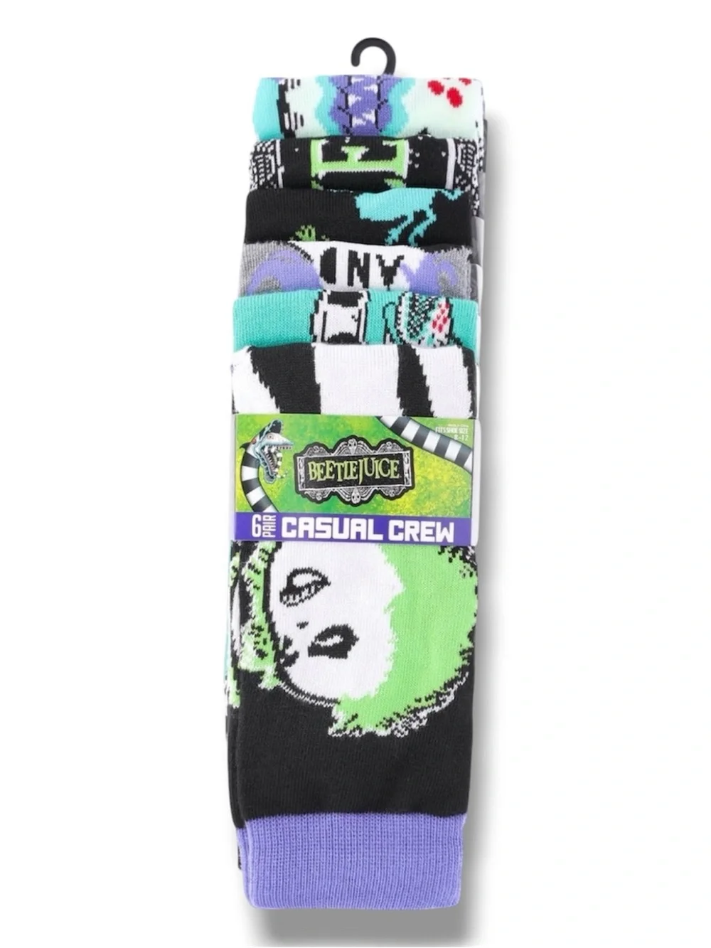 6-Pack Beetlejuice Movie Halloween Funny Novelty Casual Crew Socks - NWT